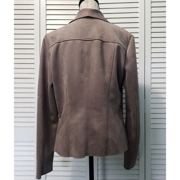 KUT from the Kloth Faux Suede Moto Jacket Women's Large Taupe Asymmetrical Zip - Picture 5 of 11